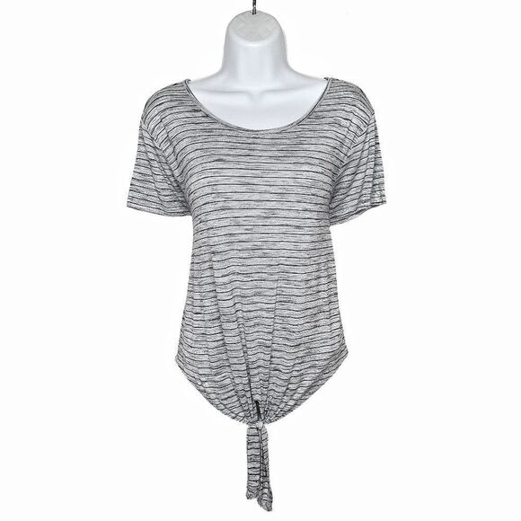 LOFT Outlet | Striped Sorry Sleeve Tie Hem Tee | S - Picture 2 of 9